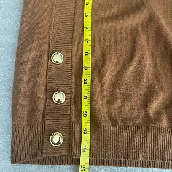 [XL]Talbots Women's Tan Side Gold Tone Button Crewneck Cotton Blend Sweater - Picture 5 of 6